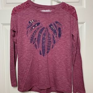 mudd feather heart mauve purple long sleeve shirt